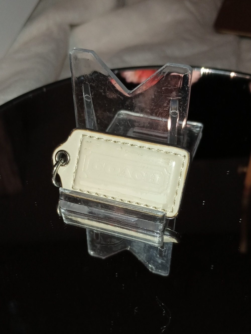 Coach White Leather Hang Tag With Brown Edgecoat